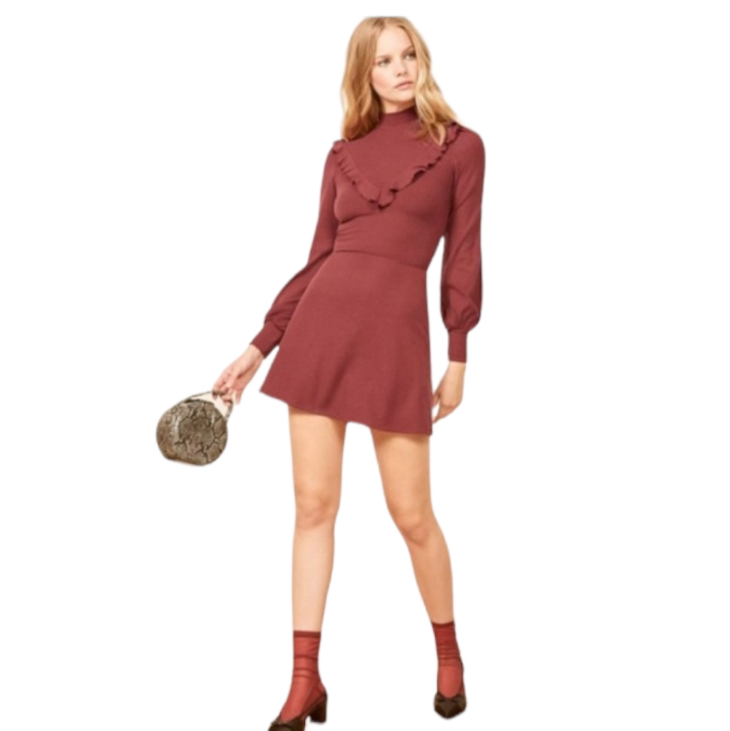 Reformation Long Puffy Sleeve Fitted Ribbed Dress Size M